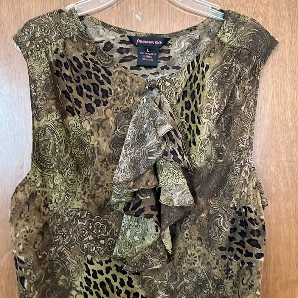 VTG Francesca Rose Ruffled Sleeveless Top 100% Rayon Size L